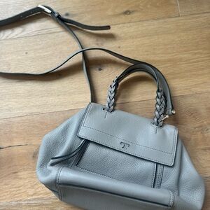 Tory Burch half moon leather Greige Satchel with Braided Handles